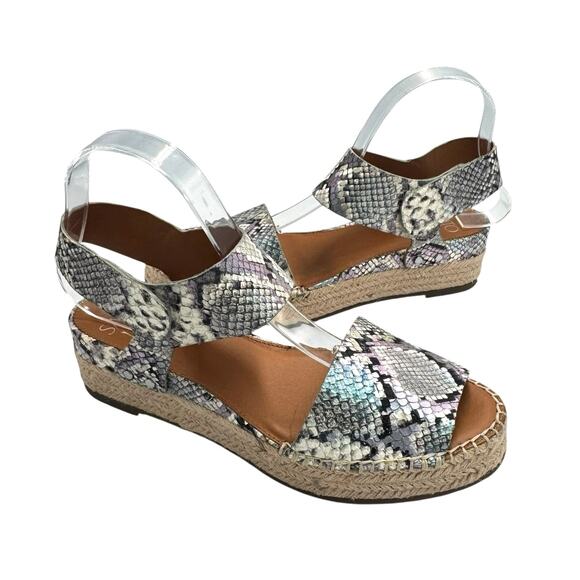 Franco Sarto Oak Metallic Leather Reptile Snake Platform Wedge Espadrille Sandal - Picture 1 of 10